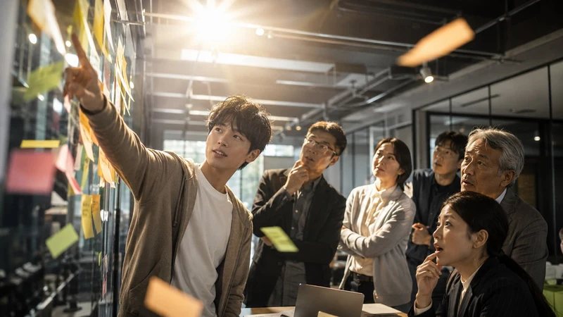 世代の異なる参加者が意見を共有するワークショップのイメージ